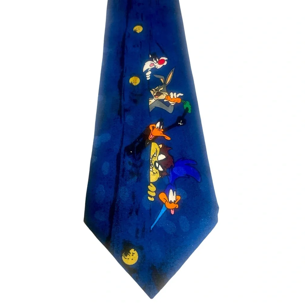 Looney‎ Tunes Characters Tie Vtg 1995 Blue/Blk EUC
